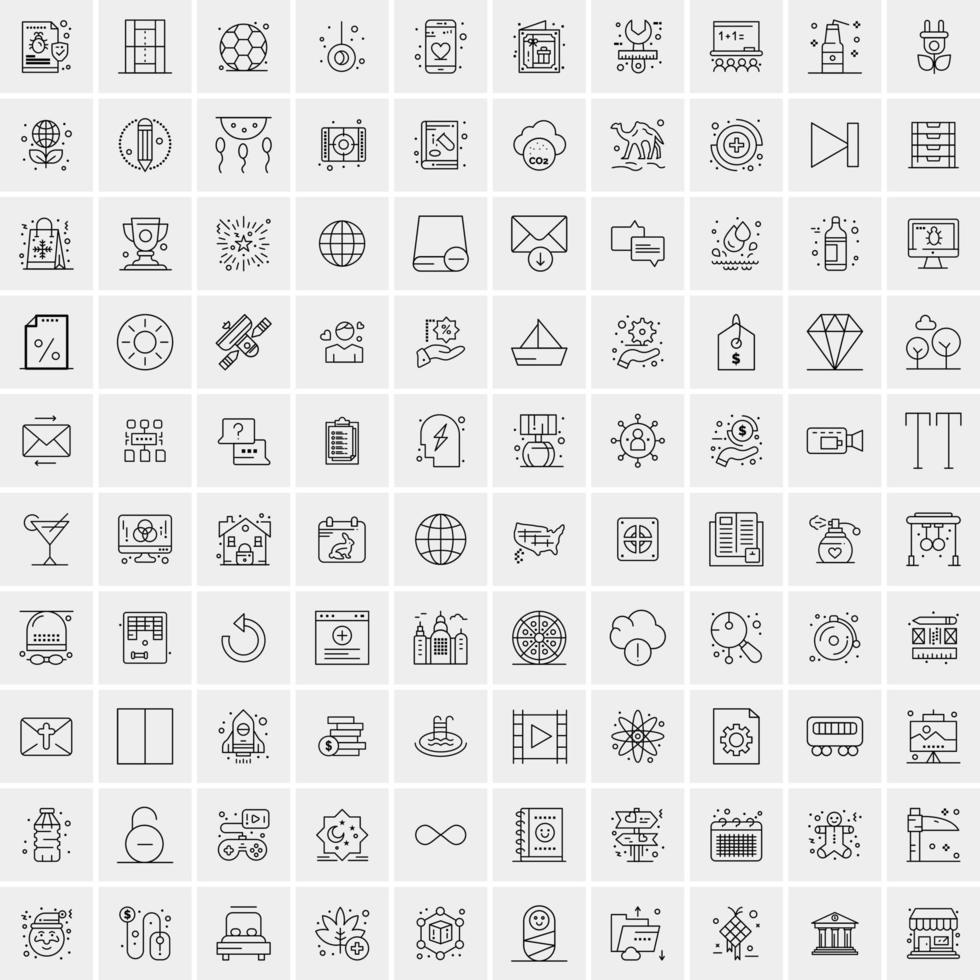 100 Universal Black Line Icons on White Background vector