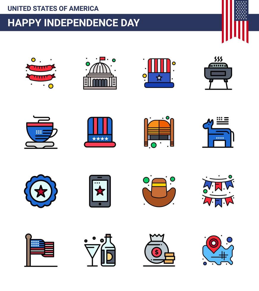 16 iconos creativos de ee.uu. signos de independencia modernos y símbolos del 4 de julio de vacaciones de copa festividad americana barbacoa editable día de ee.uu. elementos de diseño vectorial vector