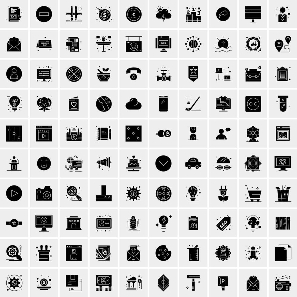 Set of 100 Business Solid Glyph icons vector