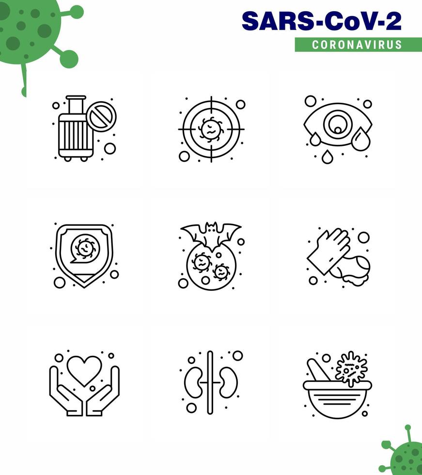 9 Line viral Virus corona icon pack such as carrier virus conjunctivitis safety disease viral coronavirus 2019nov disease Vector Design Elements