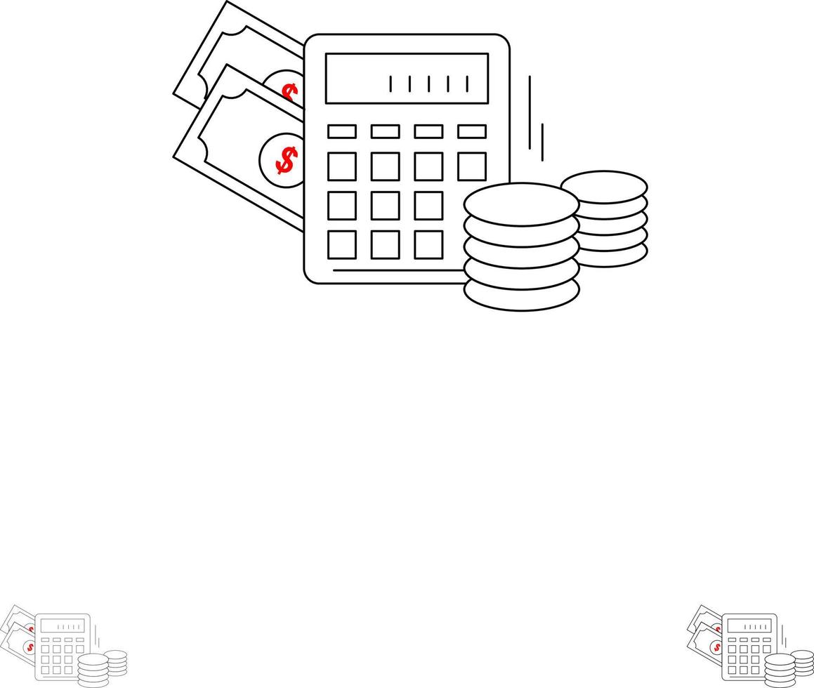 Money Dollar Calculator Balance Bold and thin black line icon set vector