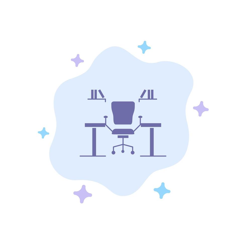 Table Business Chair Computer Desk Office Workplace Blue Icon on Abstract Cloud Background vector