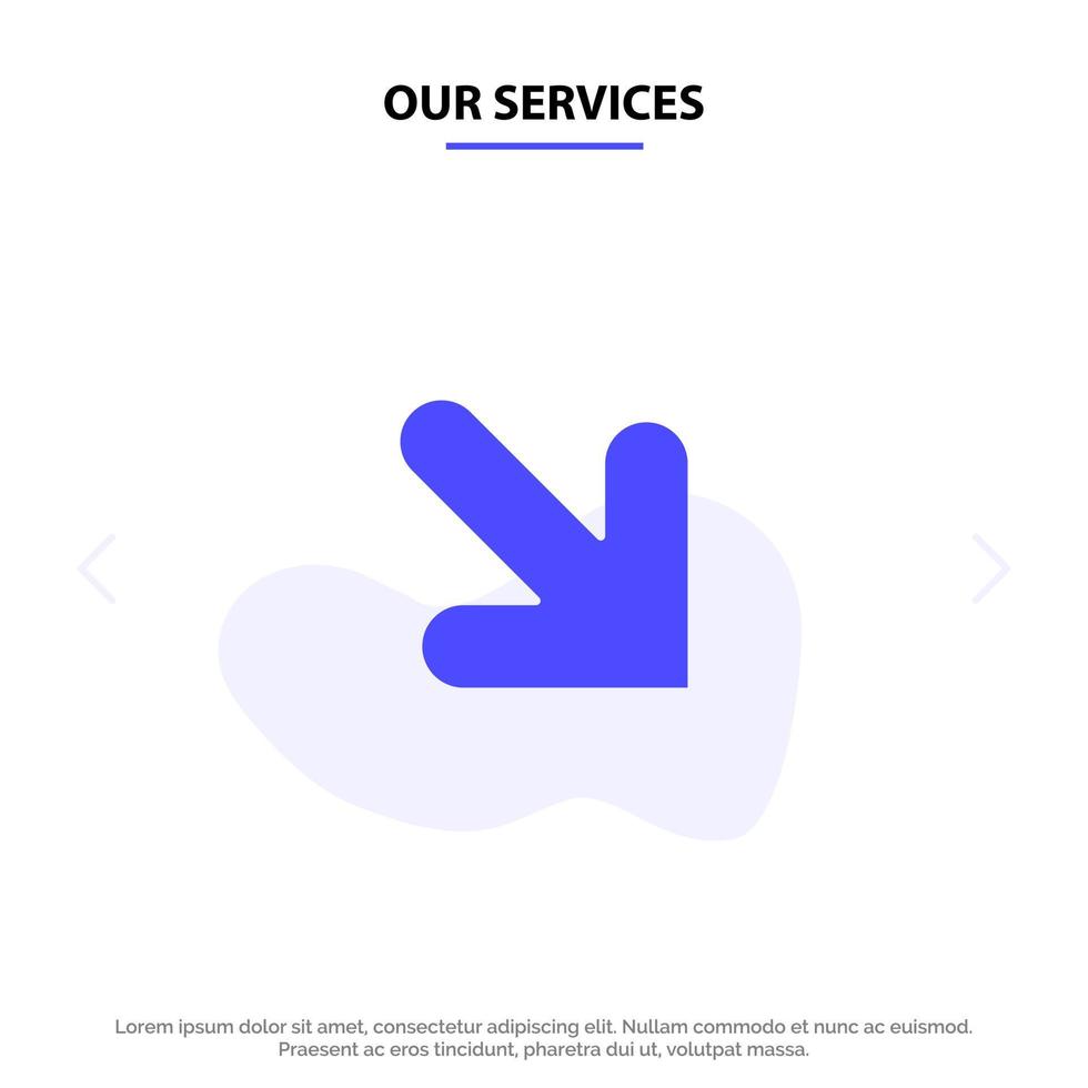 Our Services Arrow Down Right Solid Glyph Icon Web card Template vector