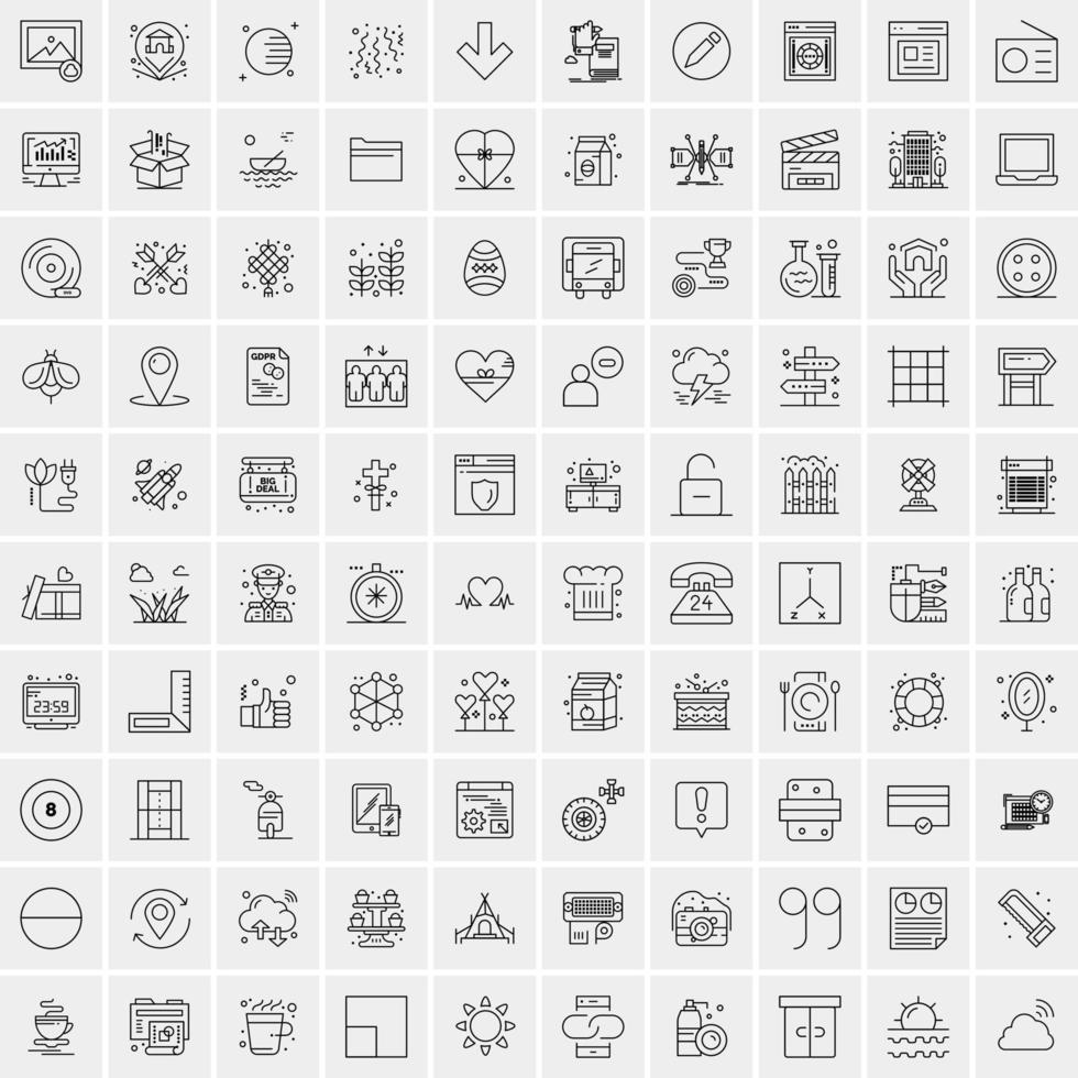 100 iconos universales de línea negra sobre fondo blanco vector