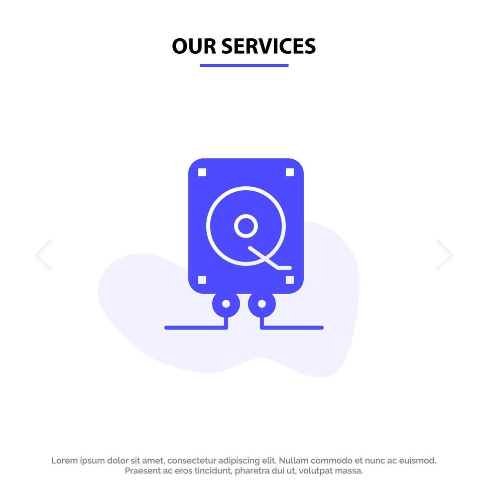 Our Services Music Audio Computing Play Solid Glyph Icon Web card Template vector