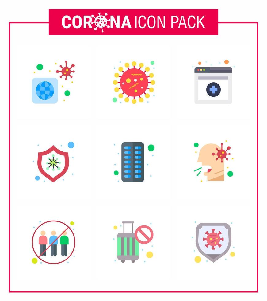 9 Flat Color Coronavirus disease and prevention vector icon capsule desease bacteria virus bacteria viral coronavirus 2019nov disease Vector Design Elements