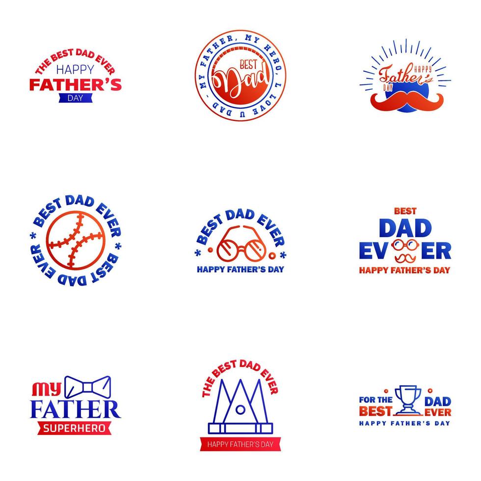 Set of fathers day 9 Blue and red design elements Editable Vector Design Elements