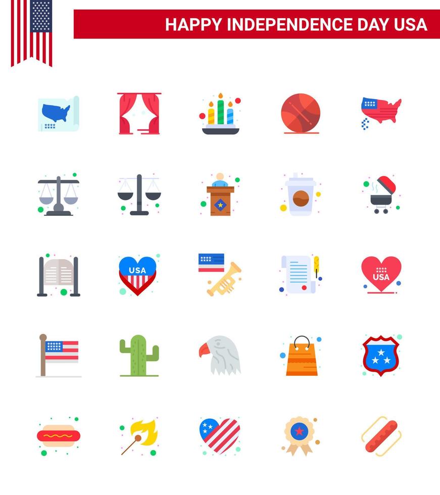 25 signos planos de estados unidos celebración del día de la independencia símbolos de acción de gracias vela americana bola de estados unidos elementos de diseño vectorial del día de estados unidos editables vector