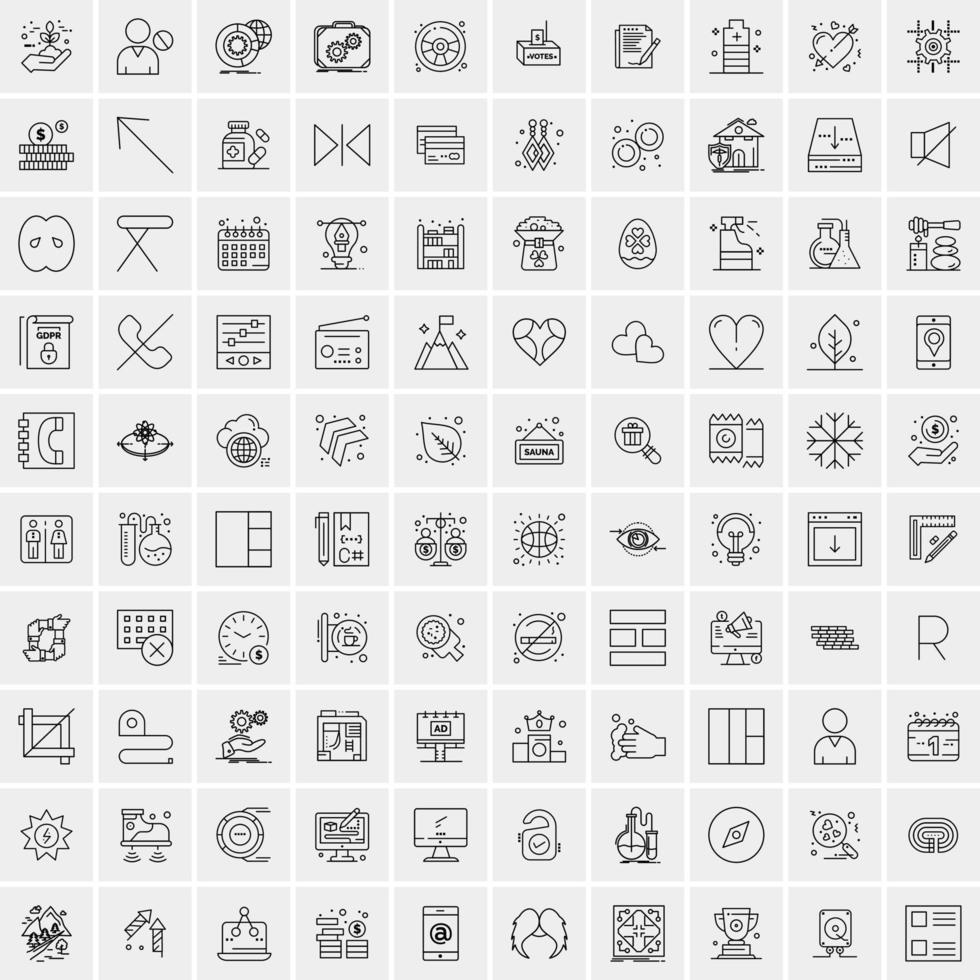 100 Universal Black Line Icons on White Background vector