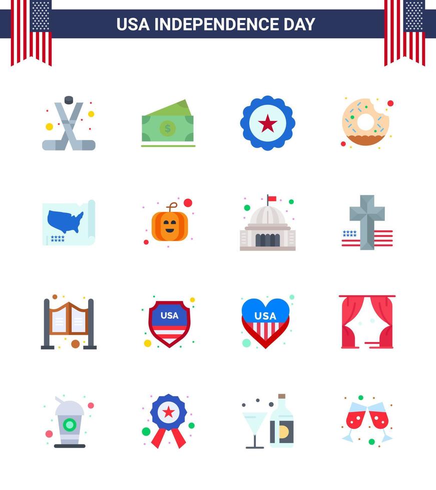 Editable Vector Line Pack of USA Day 16 Simple Flats of map yummy usa round usa Editable USA Day Vector Design Elements