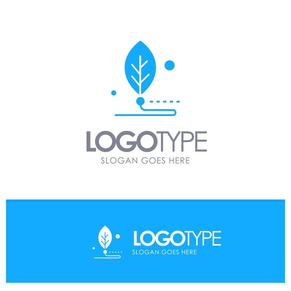 logotipo sólido azul de la vida de la hoja digital de biología artificial con lugar para el eslogan vector