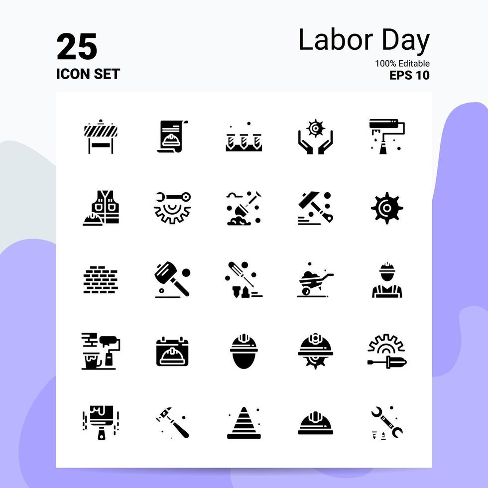25 Labor Day Icon Set 100 Editable EPS 10 Files Business Logo Concept Ideas Solid Glyph icon design vector