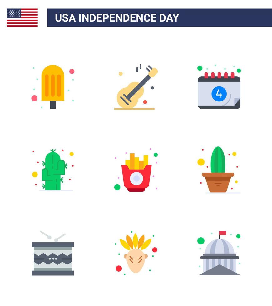 Happy Independence Day 9 Flats Icon Pack for Web and Print fries fast calendar desert flower Editable USA Day Vector Design Elements