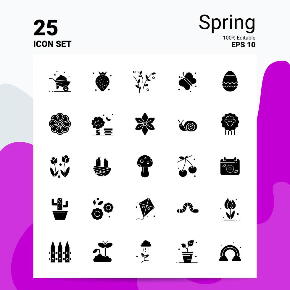 25 Spring Icon Set 100 Editable EPS 10 Files Business Logo Concept Ideas Solid Glyph icon design vector