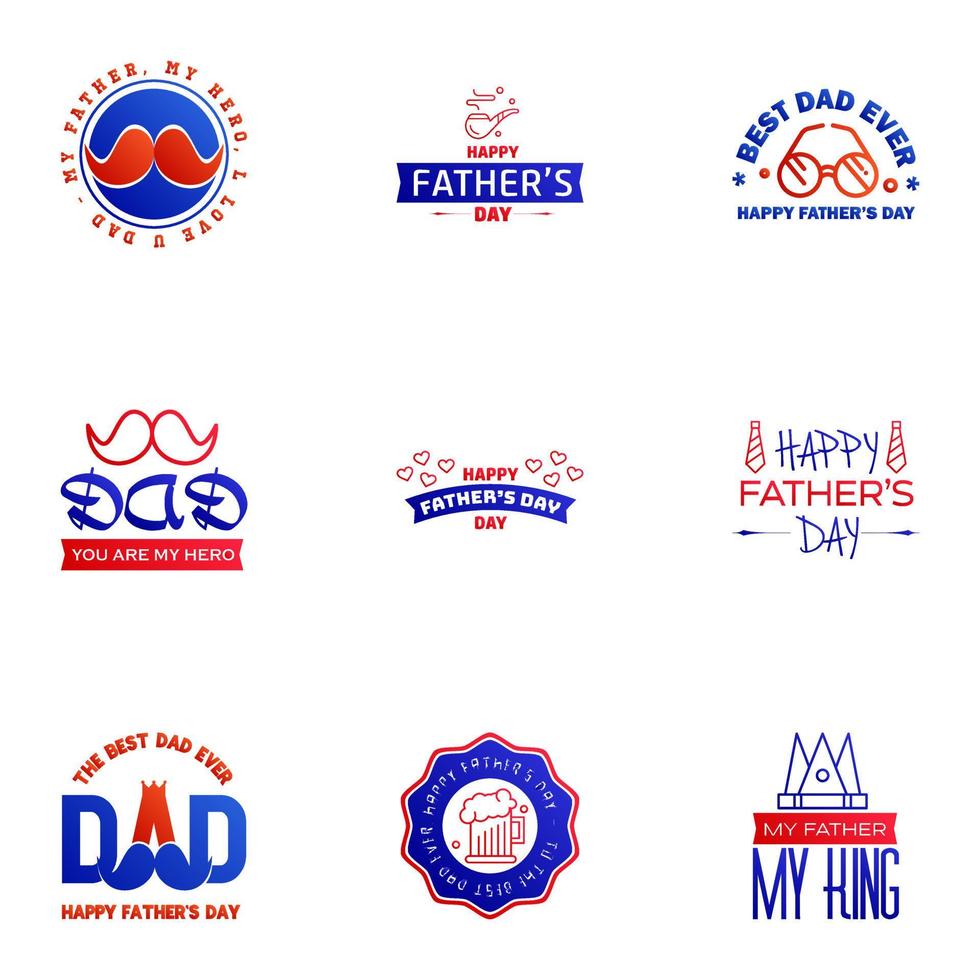Happy Fathers Day vector hand lettering 9 Blue and red Calligraphy illustration for greeting card festival poster etc Editable Vector Design Elements