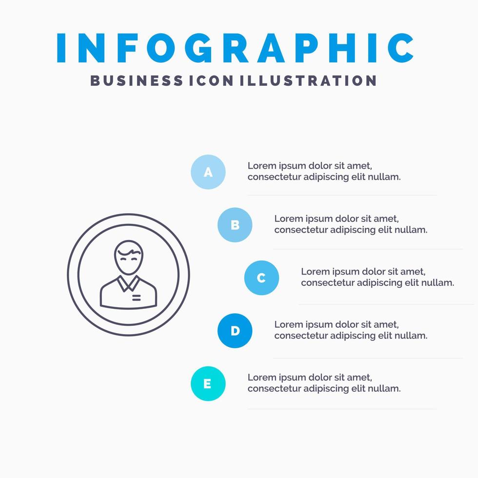 icono de línea de usuario de perfil de persona de hombre humano de negocios de avatar con fondo de infografía de presentación de 5 pasos vector