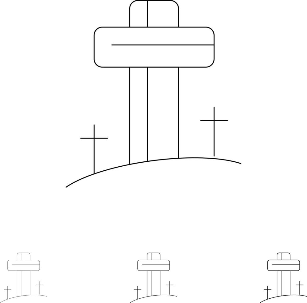 celebración cruz cristiana pascua audaz y delgada línea negra conjunto de iconos vector