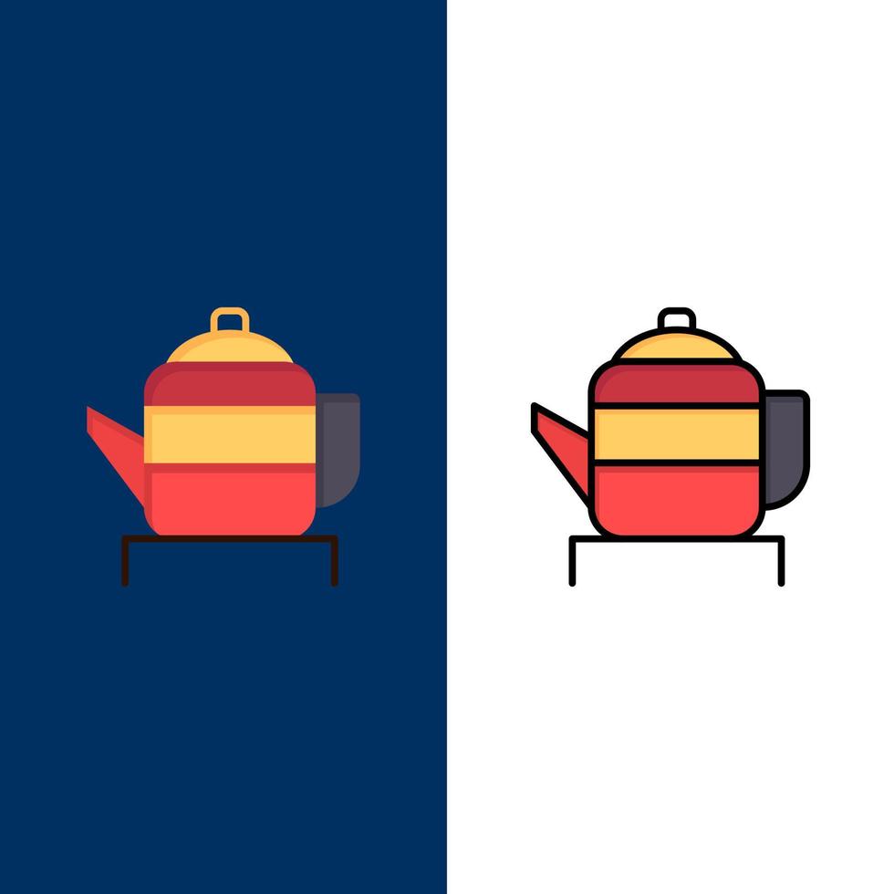 Tea Teapot China Chinese  Icons Flat and Line Filled Icon Set Vector Blue Background