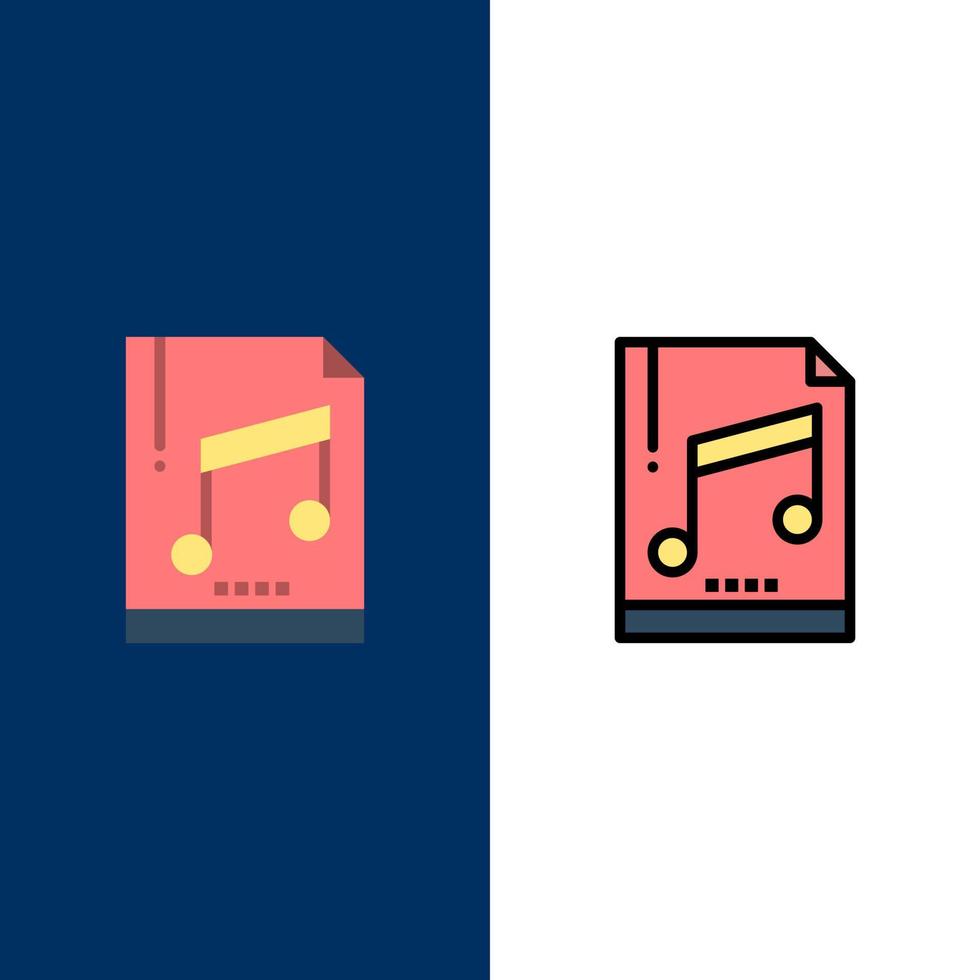 Audio Computer File Mp3 Sample  Icons Flat and Line Filled Icon Set Vector Blue Background