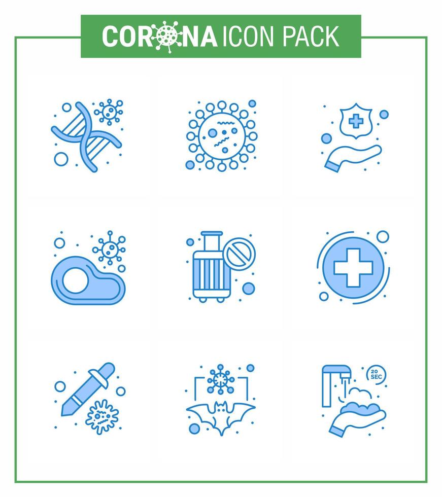 Coronavirus Prevention Set Icons 9 Blue icon such as restaurant meat virus food washing viral coronavirus 2019nov disease Vector Design Elements