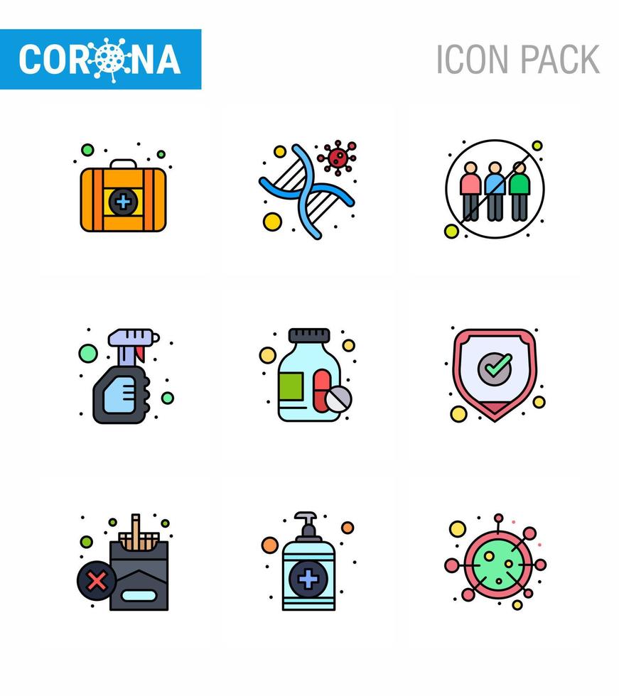 9 paquete de iconos de epidemia de coronavirus de color plano de línea llena chupar como comunicación de aerosol de virus transferencia sólida elementos de diseño de vector de enfermedad de coronavirus viral 2019nov