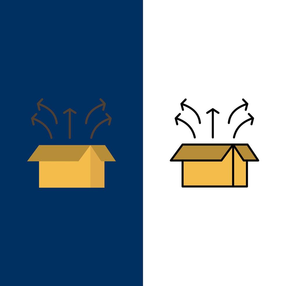 Release Box Launch Open Box Product Icons Flat and Line Filled Icon Set