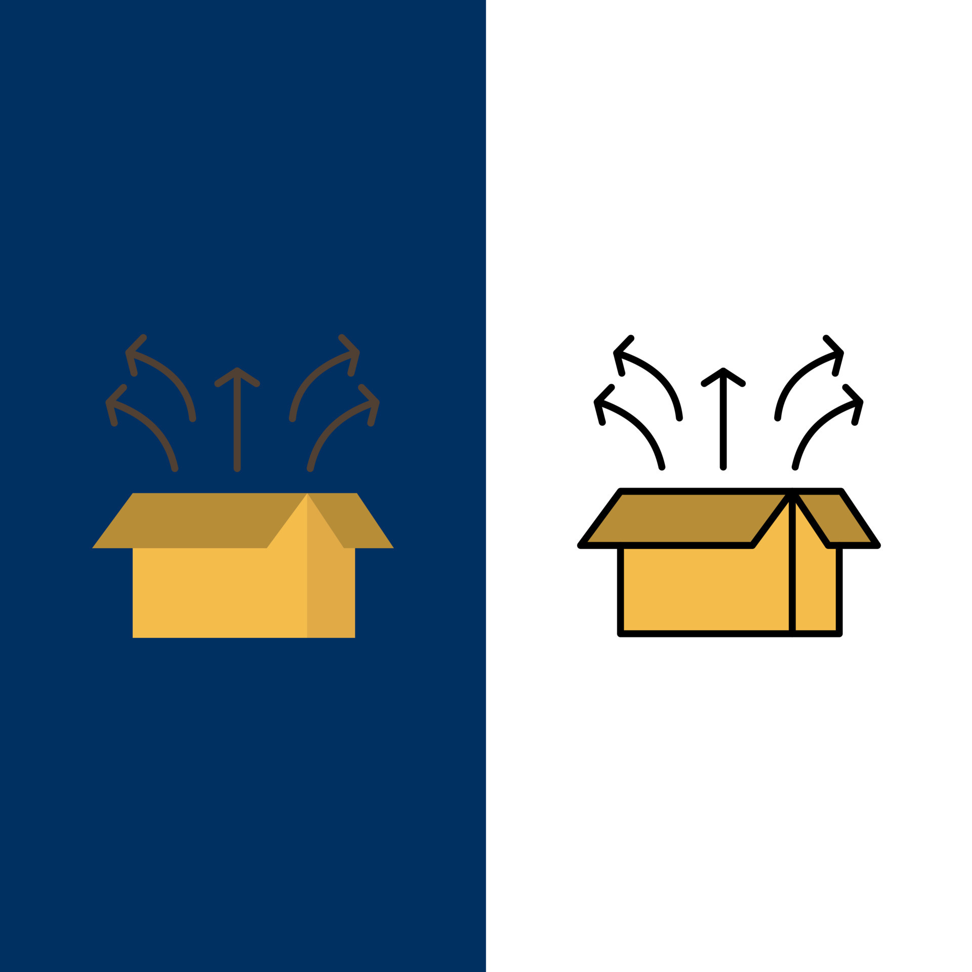 Release Box Launch Open Box Product Icons Flat and Line Filled Icon Set