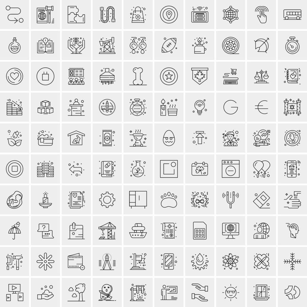 100 Universal Black Line Icons on White Background vector