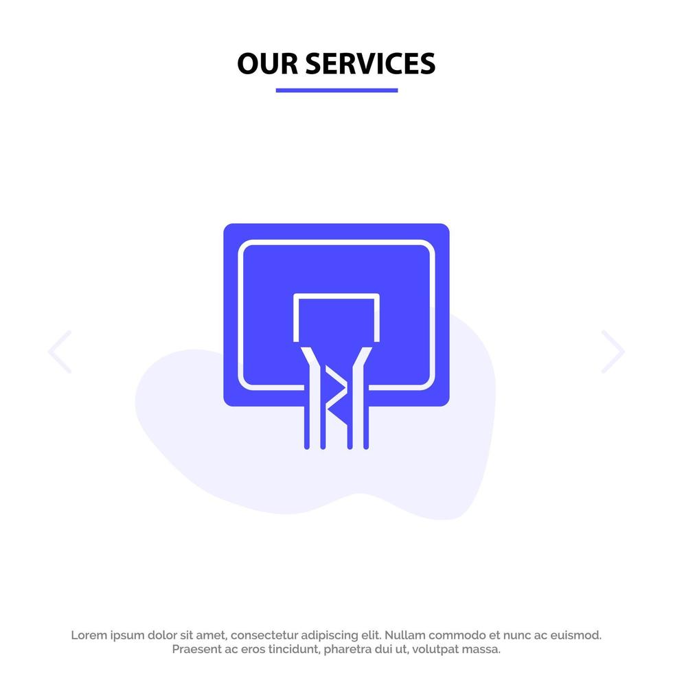 Our Services Backboard Basket Basketball Board Solid Glyph Icon Web card Template vector