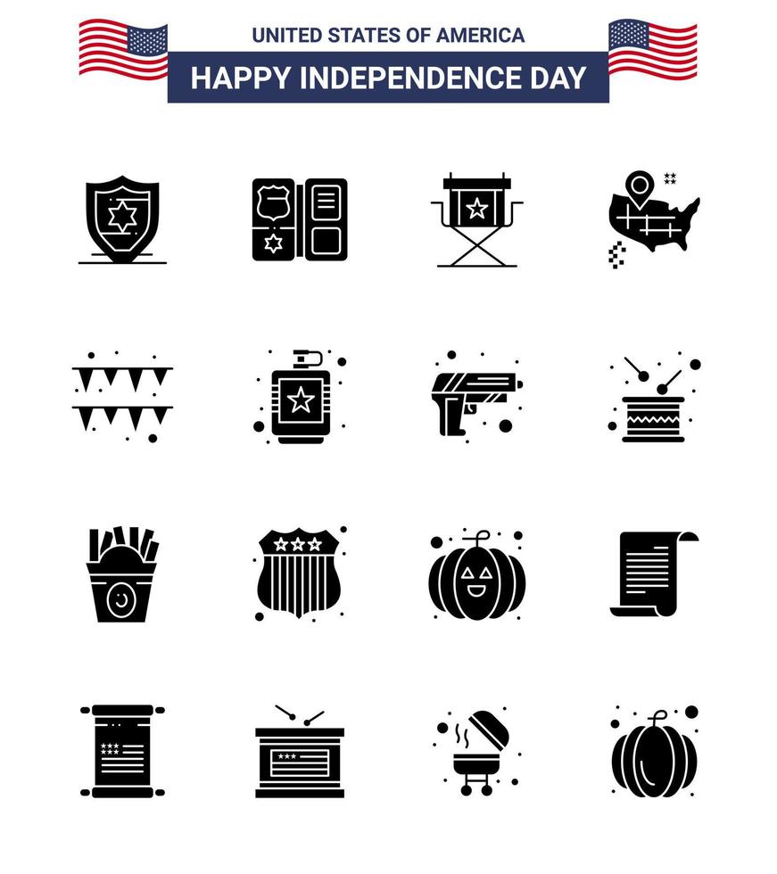 Happy Independence Day 16 Solid Glyphs Icon Pack for Web and Print paper festival director american location Editable USA Day Vector Design Elements