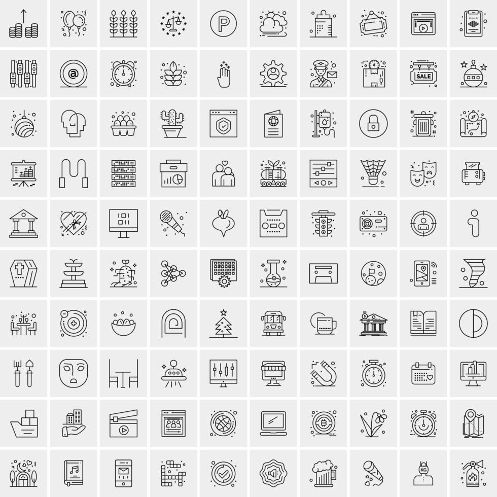 100 Universal Black Line Icons on White Background vector