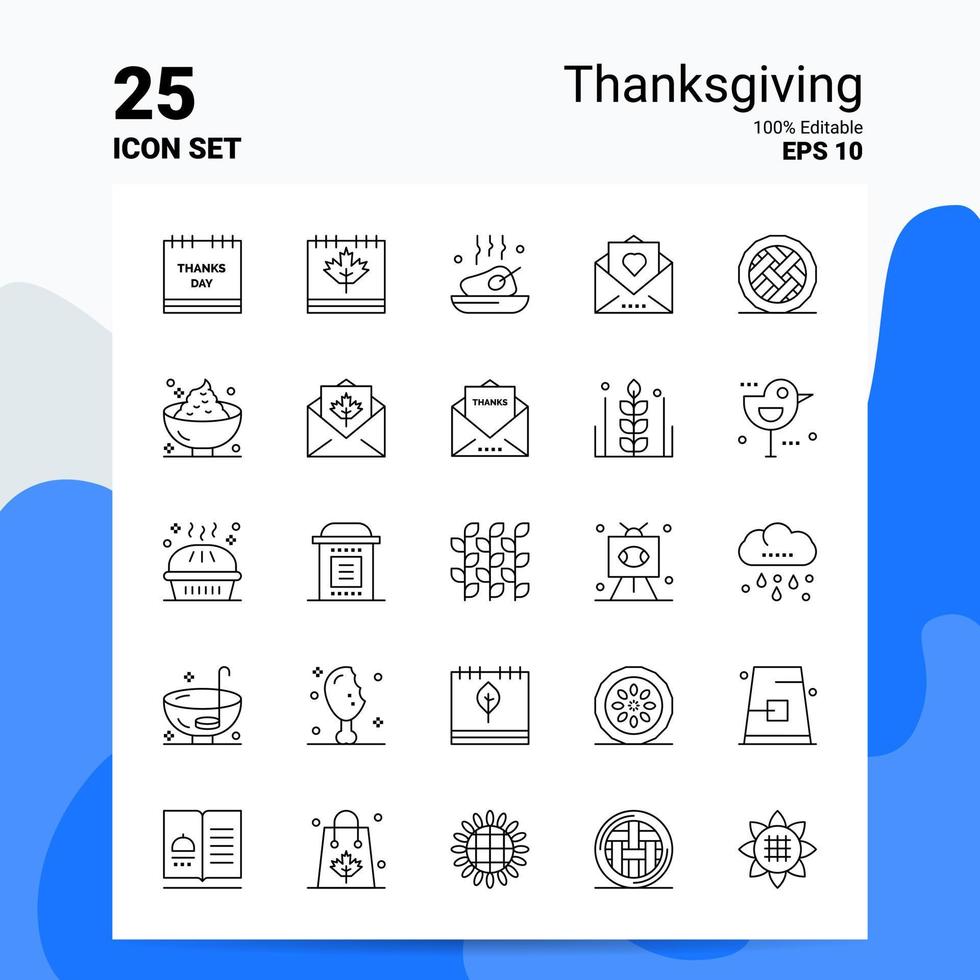 25 Thanksgiving Icon Set 100 Editable EPS 10 Files Business Logo Concept Ideas Line icon design vector