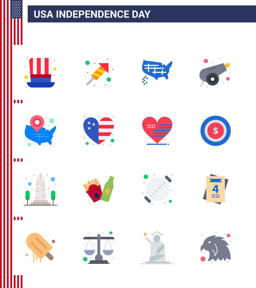 Stock Vector Icon Pack of American Day 16 Line Signs and Symbols for states weapon map war army Editable USA Day Vector Design Elements