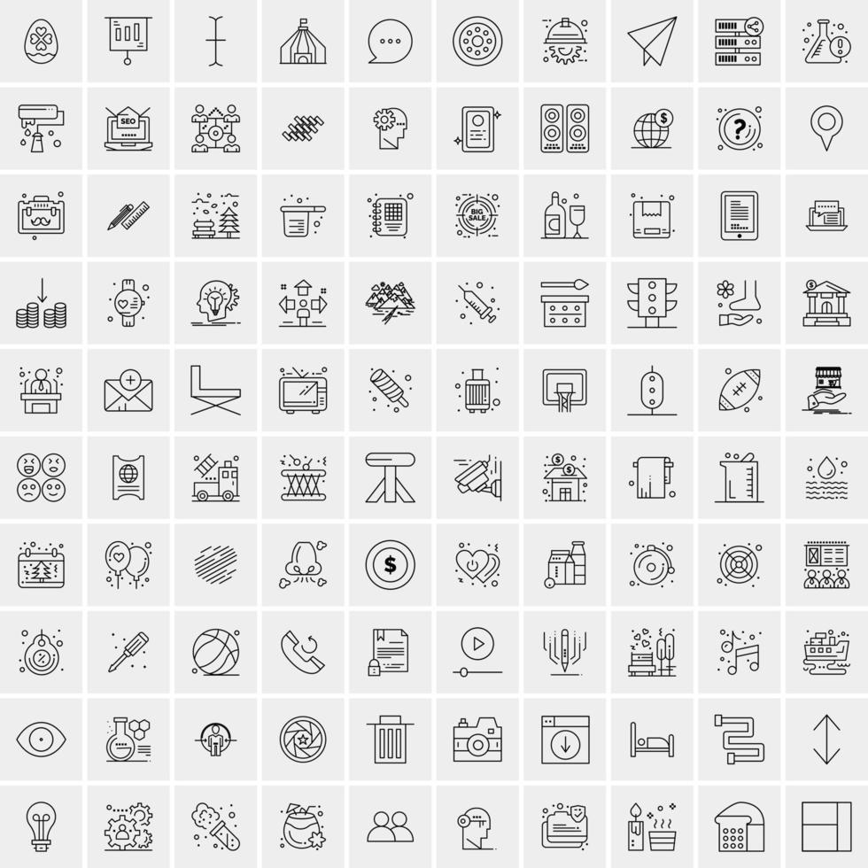 100 Universal Black Line Icons on White Background vector