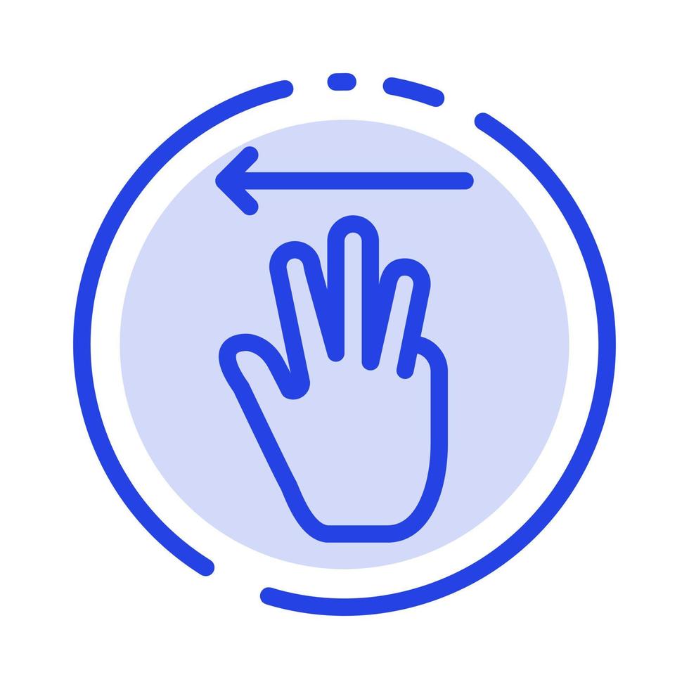 mano mano cursor arriba izquierda azul línea punteada icono de línea vector