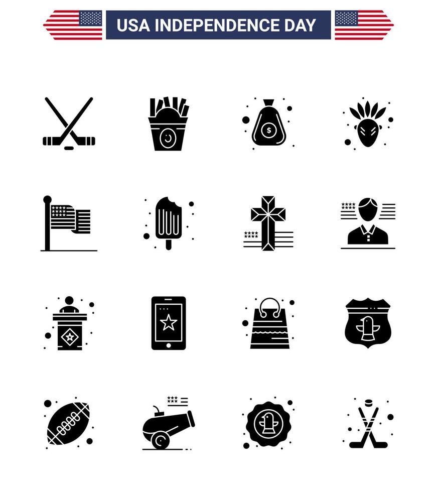 Set of 16 Vector Solid Glyphs on 4th July USA Independence Day such as thanksgiving american dollar thanksgiving american Editable USA Day Vector Design Elements