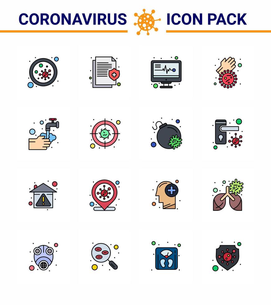 16 Flat Color Filled Line coronavirus epidemic icon pack suck as hands covid medical dirty hands reports viral coronavirus 2019nov disease Vector Design Elements