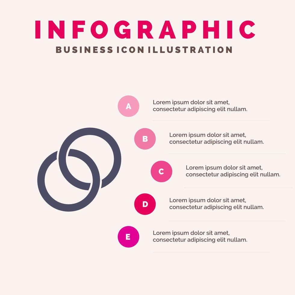 anillo boda pareja compromiso sólido icono infografía 5 pasos presentación antecedentes vector