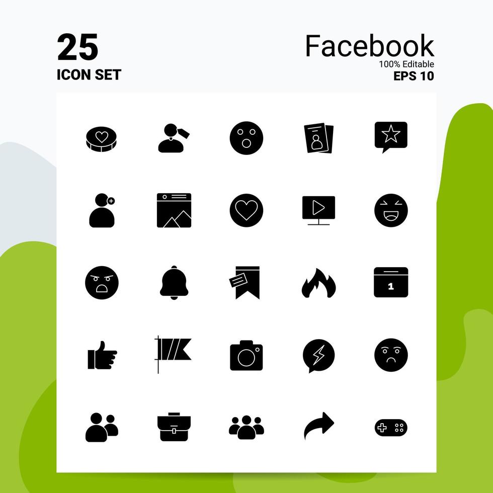 25 Facebook Icon Set 100 Editable EPS 10 Files Business Logo Concept Ideas Solid Glyph icon design vector