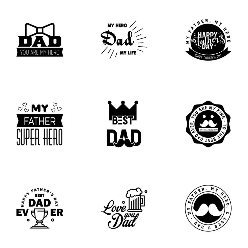 Happy Fathers Day Greeting Card 9 Black Happy fathers day card vintage retro type font Editable Vector Design Elements