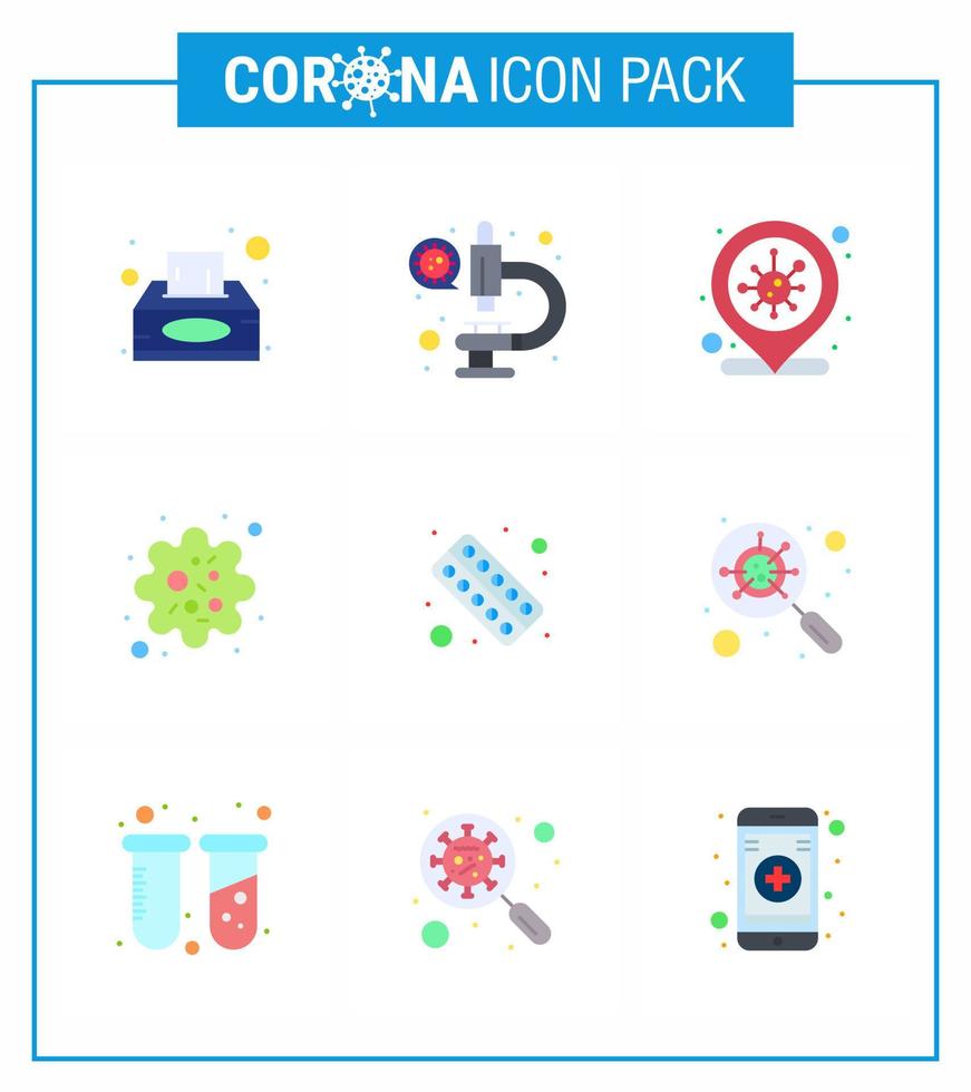 9 Flat Color Coronavirus disease and prevention vector icon fitness virus location patogen infection viral coronavirus 2019nov disease Vector Design Elements