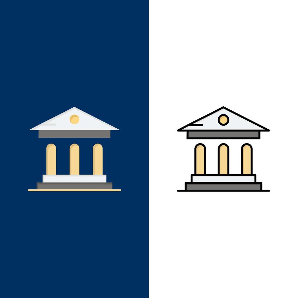 banco universitario campus corte iconos plano y línea llena conjunto de iconos vector fondo azul