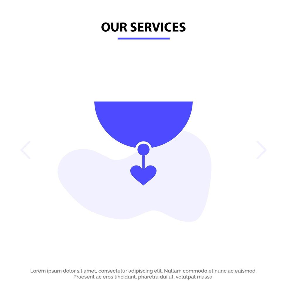 nuestros servicios collar corazón regalo sólido glifo icono plantilla de tarjeta web vector