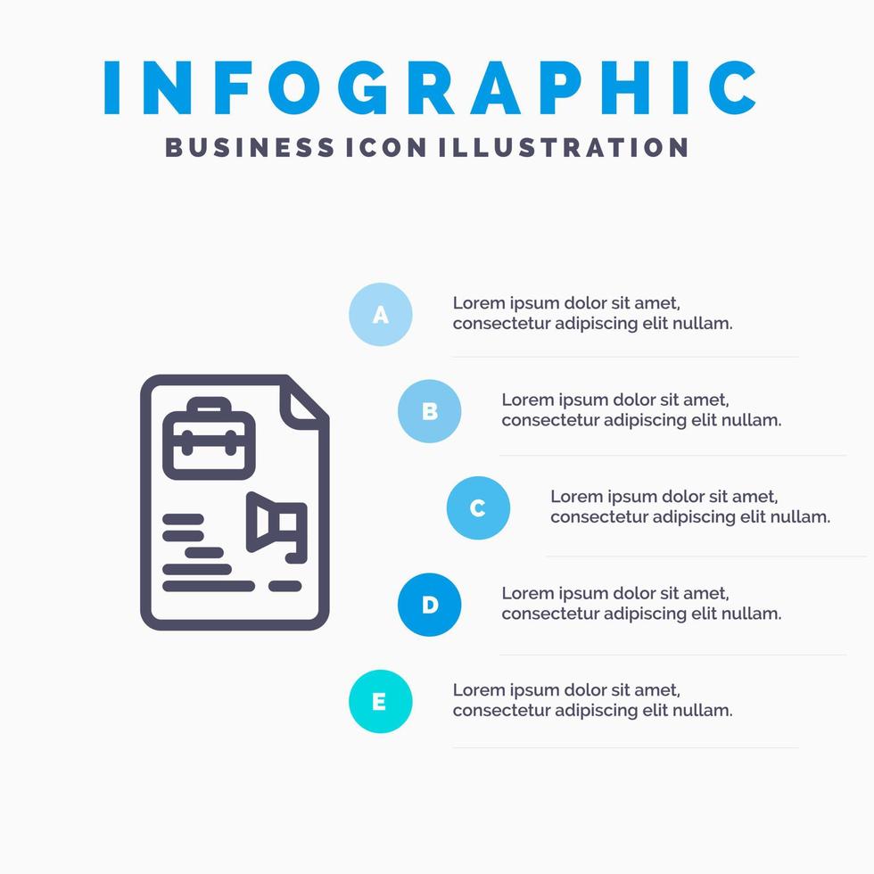 File Document Job Bag Line icon with 5 steps presentation infographics Background vector