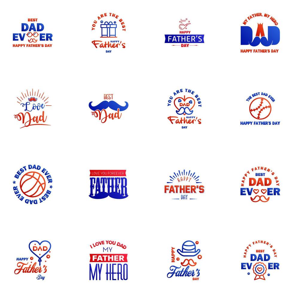 Happy Fathers Day vector hand lettering 16 Blue and red Calligraphy illustration for greeting card festival poster etc Editable Vector Design Elements