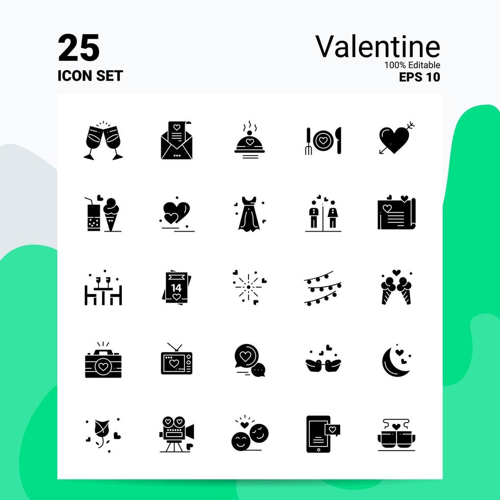 25 conjunto de iconos de san valentín 100 archivos editables eps 10 ideas de concepto de logotipo de empresa diseño de icono de glifo sólido vector