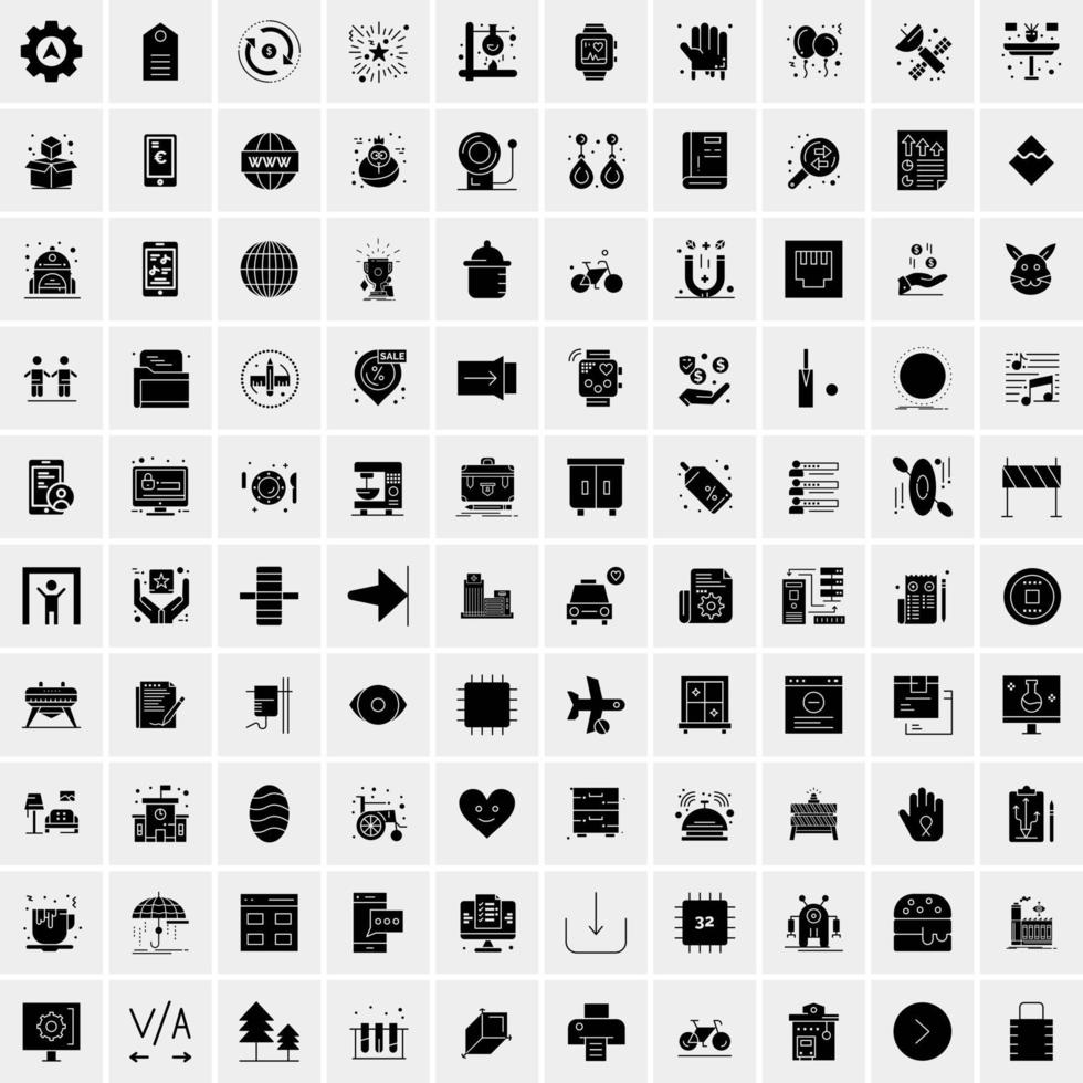 Set of 100 Business Solid Glyph icons vector