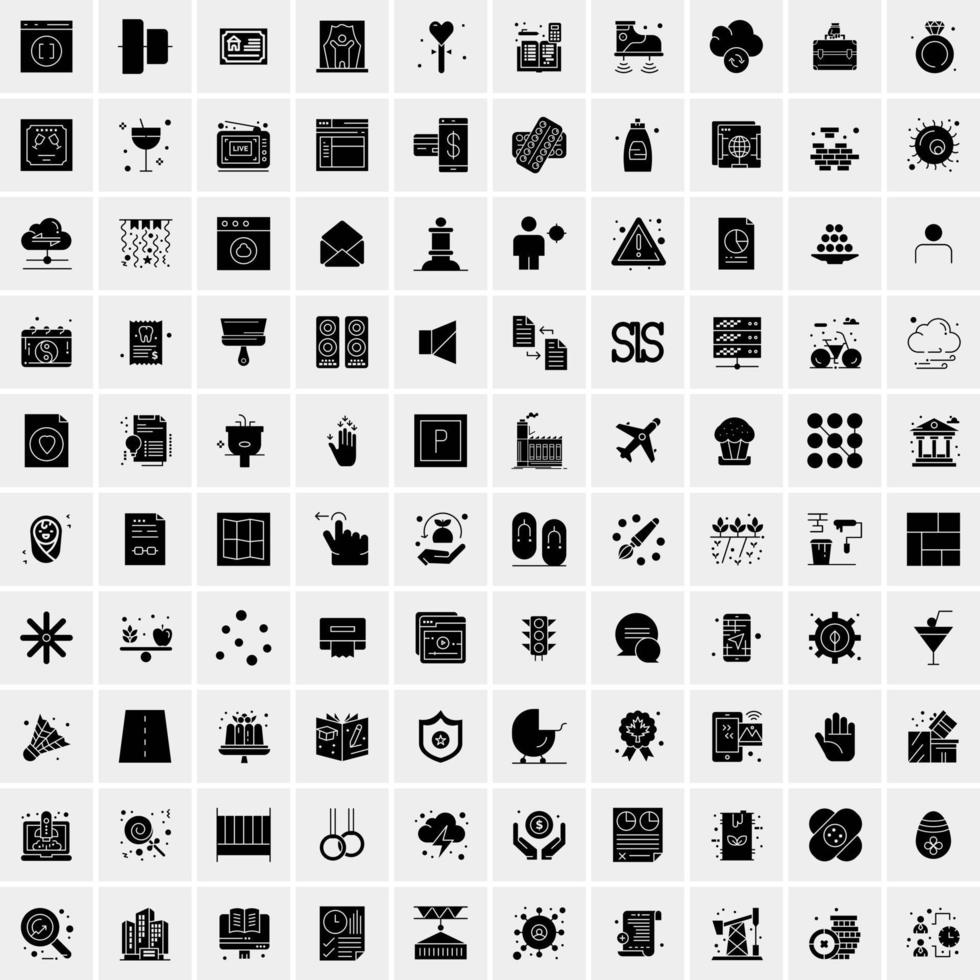 Set of 100 Business Solid Glyph icons vector