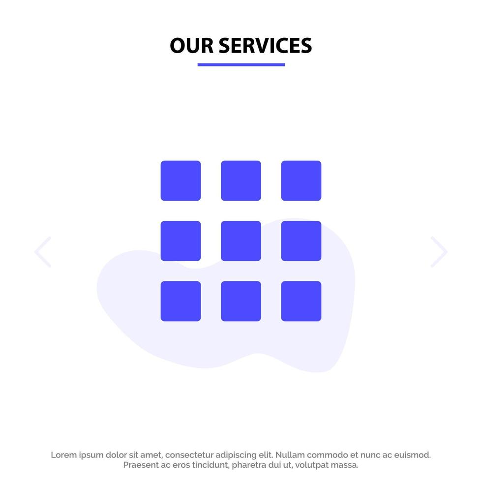Our Services Web Grid Shape Squares Solid Glyph Icon Web card Template vector
