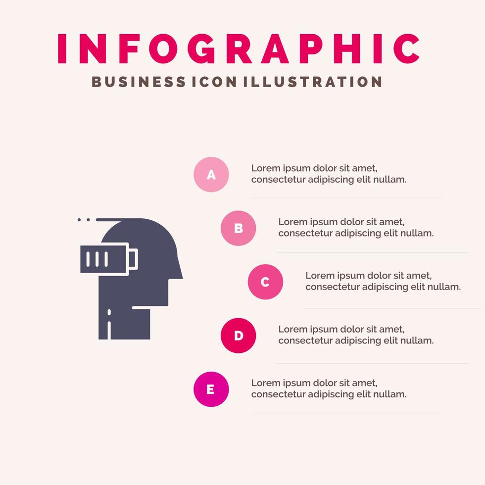 batería agotamiento bajo mental mente sólido icono infografía 5 pasos presentación antecedentes vector